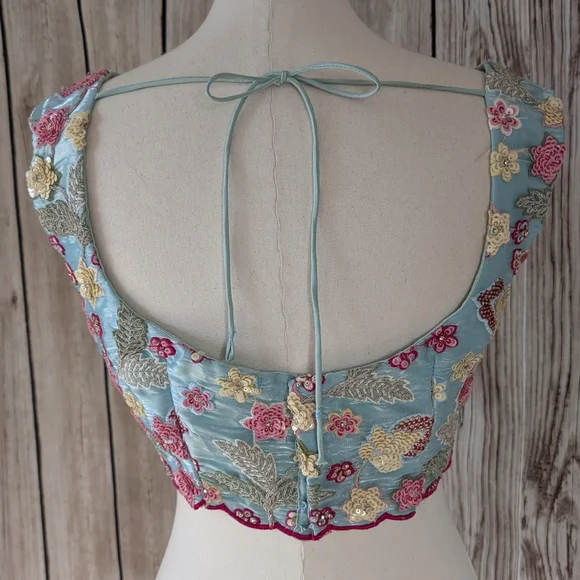 Beautiful Indian wedding embroidered floral | Pastel Blue color Lehenga choli - Picture 6 of 15